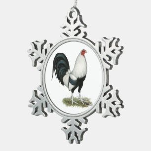 Silver Duckwing Gamecock Schneeflocken Zinn-Ornament
