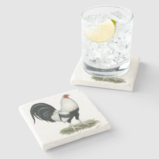 Silver Duckwing Gamecock Steinuntersetzer (Seitenansicht)