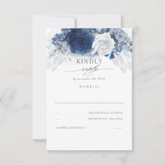 Silver Dusty and Navy Blue Wedding RSVP Karte (Vorderseite)