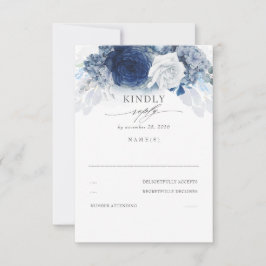 Silver Dusty and Navy Blue Wedding RSVP Karte