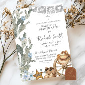 Silver Dusty Blue Cowboy Spanish Bautizo Einladung