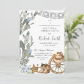 Silver Dusty Blue Cowboy Spanish Bautizo Einladung (Stehend Vorderseite)