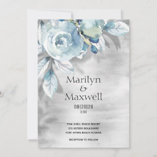 Silver Dusty Blue Peony Shadow Einladung zur Hochz