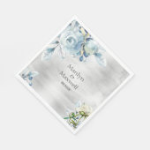 Silver Dusty Blue Peony Wedding 6 Inch Luncheon Serviette (Ecke)