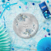 Silver Dusty Blue Peony Wedding 7 Inch Luncheon Pappteller (Party)