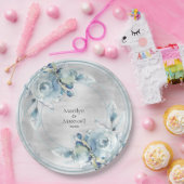 Silver Dusty Blue Peony Wedding 9 Inch Dinner Pappteller (Party)