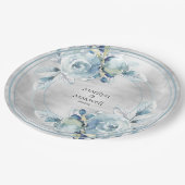 Silver Dusty Blue Peony Wedding 9 Inch Dinner Pappteller (Schrägansicht)