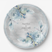Silver Dusty Blue Peony Wedding 9 Inch Dinner Pappteller (Vorderseite)