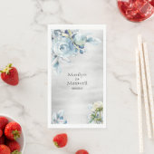 Silver Dusty Blue Peony Wedding Long Dinner Napkin Serviette (Beispiel)