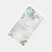 Silver Dusty Blue Peony Wedding Long Dinner Napkin Serviette (Ecke)