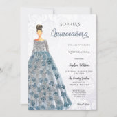 Silver Dusty Blue Sparkle Dress Quinceanera Einladung (Vorderseite)