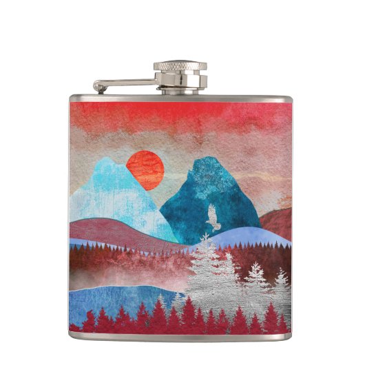 Silver Eagle Landschaft Flachmann (Vorderseite)