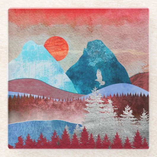 Silver Eagle Landschaft Glasuntersetzer (Vorderseite)