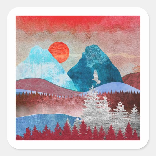 Silver Eagle Landschaft Quadratischer Aufkleber (Vorderseite)