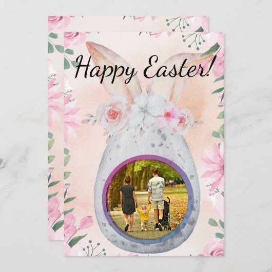 Silver Easter Egg with photo Einladung (Vorne/Hinten)