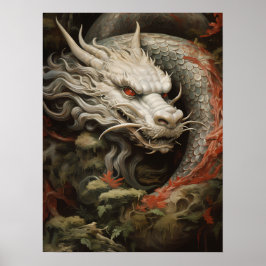 Silver Eastern Dragon Illustration Print/ Poster