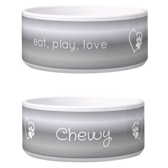 Silver 'eat, play, love' Dog Name Bowl Napf (Von Creator hochgeladen)