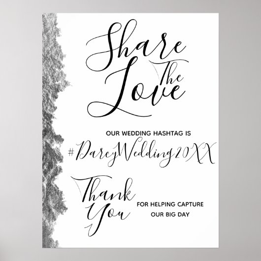 Silver Edge Wedding Hashtag Sign Poster (Vorne)