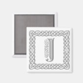 Silver Effect Celtic Knot Monogram Letter J Magnet (Vorderseite/Rückseite)