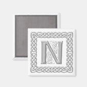 Silver Effect Celtic Knot Monogram Letter N Magnet (Vorderseite/Rückseite)