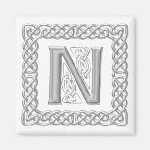 Silver Effect Celtic Knot Monogram Letter N Magnet