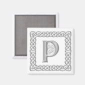 Silver Effect Celtic Knot Monogram Letter P Magnet (Vorderseite/Rückseite)