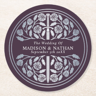 Silver Eggplant Royal Medieval Sword Wedding Runder Pappuntersetzer