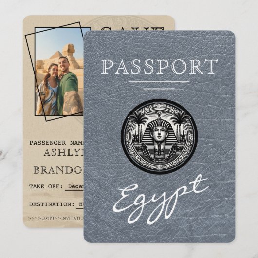 Silver Egypt Passport Wedding Save the Date (Vorne/Hinten)