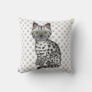 Silver Egyptian Mau Niedlich Cartoon Cat & Paws Kissen