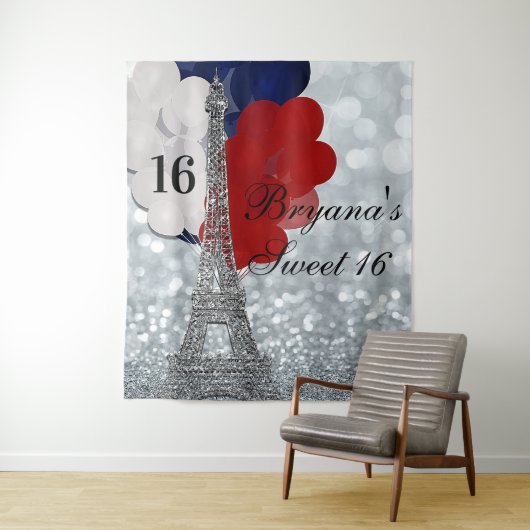 Silver Eiffel Tower Balloons Party Hintergrund Wandteppich (Beispiel)