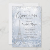 Silver Eiffel Tower Confetti Bokeh Quinceañera Einladung (Vorderseite)