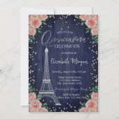 Silver Eiffel Tower Diamonds Blume Quinceañera Einladung (Vorderseite)