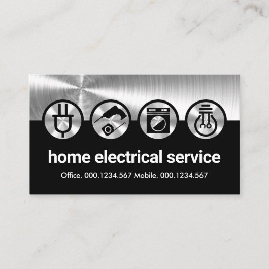 Silver Electrical Icons on Black Visitenkarte (Vorderseite)