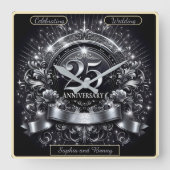 Silver Elegance: 25 Jahre Quadratische Wanduhr (Vorderseite)