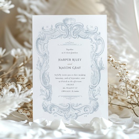 Silver Elegance Baroque Wedding Einladung
