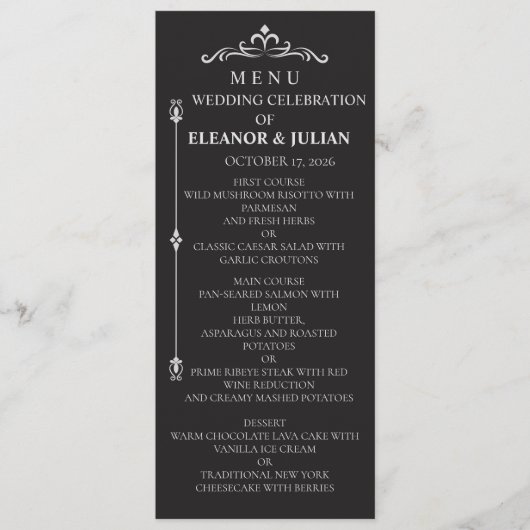 Silver Elegance Collection Wedding Menu Card Menükarte (Vorderseite)