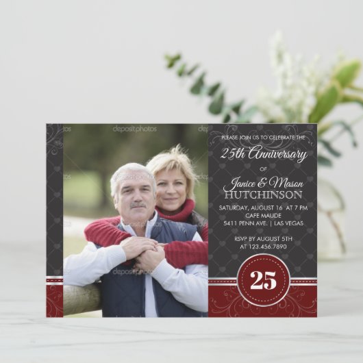 Silver Elegance Einladung zum 25. Hochzeitstag (Stehend Vorderseite)