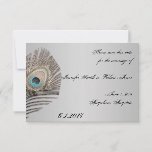 Silver Elegance Peacock Save the Date (Vorderseite)