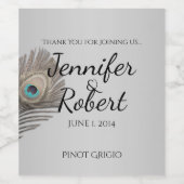 Silver Elegance Pfauen Weinkarte Weinetikett (Einzelnes Label)