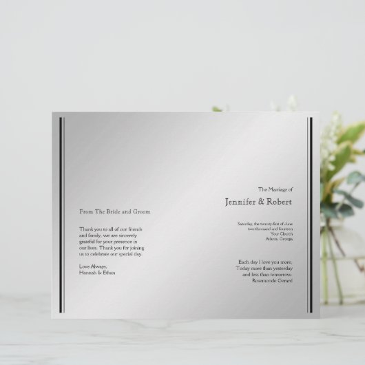 Silver Elegance Wedding Program (Stehend Vorderseite)