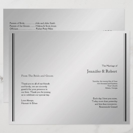 Silver Elegance Wedding Program (Vorne/Hinten)