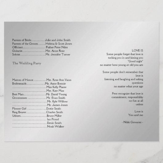 Silver Elegance Wedding Program (Rückseite)
