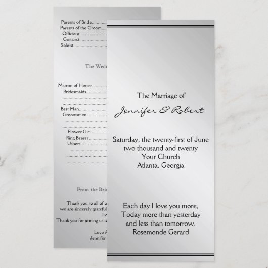 Silver Elegance Wedding Program Programm (Vorne/Hinten)