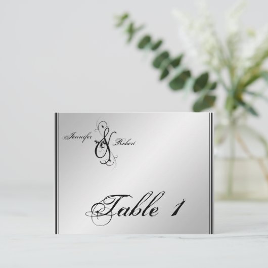 Silver Elegance Wedding Tischnummer (Stehend Vorderseite)