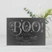 Silver Elegant BOO Magische Halloween-Verlobung Einladung (Stehend Vorderseite)