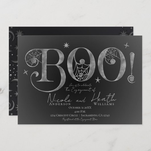 Silver Elegant BOO Magische Halloween-Verlobung Einladung (Vorne/Hinten)