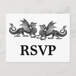 Silver Elegant Dragons Response Postcard Einladungspostkarte