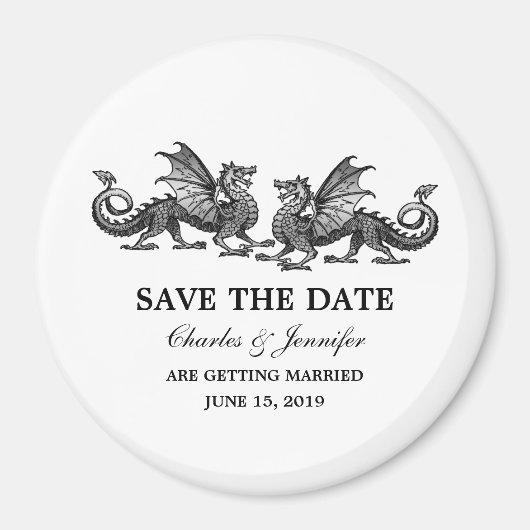 Silver Elegant Dragons Save the Date Magnet (Vorne)