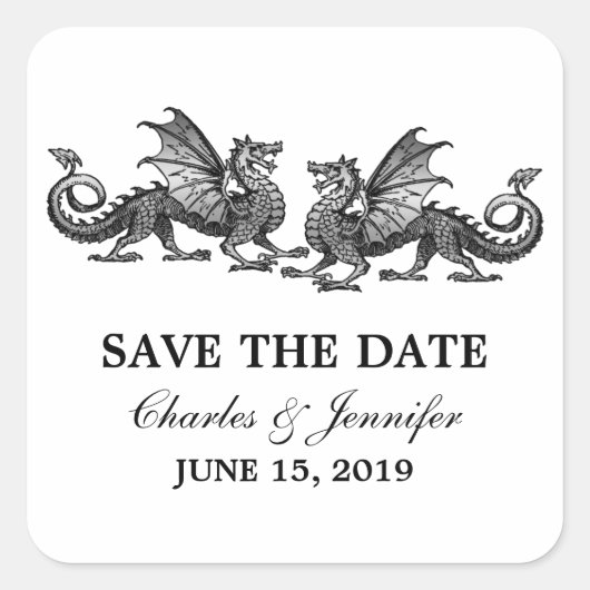 Silver Elegant Dragons Save the Date Stickers (Vorderseite)