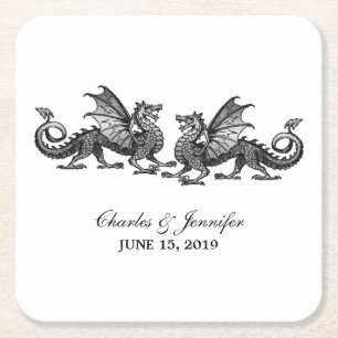 Silver Elegant Dragons Wedding Paper Untersetzer